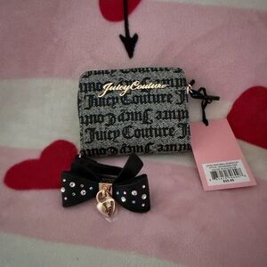 NWT Juicy Couture Black/Gray Wallet with Black Bow and Heart Charm
